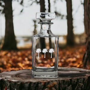 Palm Trees Decanter 26 Oz Bourbon Whisky Glass Tropical Beach Customize NEW